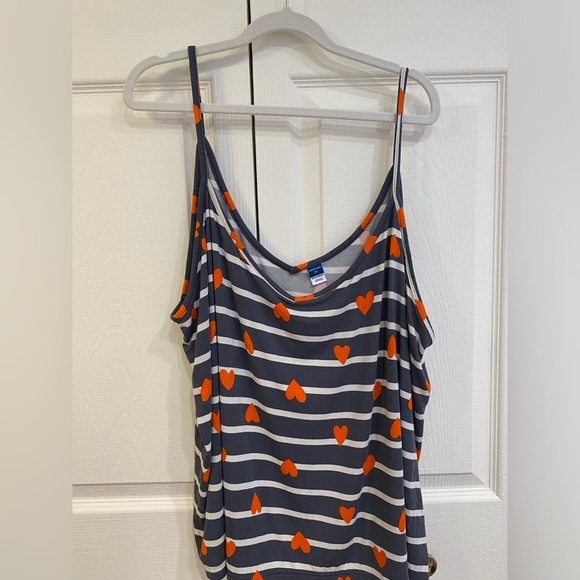 EUC Old Navy 2X Blue and White Striped Sleep Pajama Top with Red Hearts - Picture 4 of 12